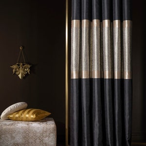 Luxury Black & Gold Striped Curtains: Modern Living Room Drapes