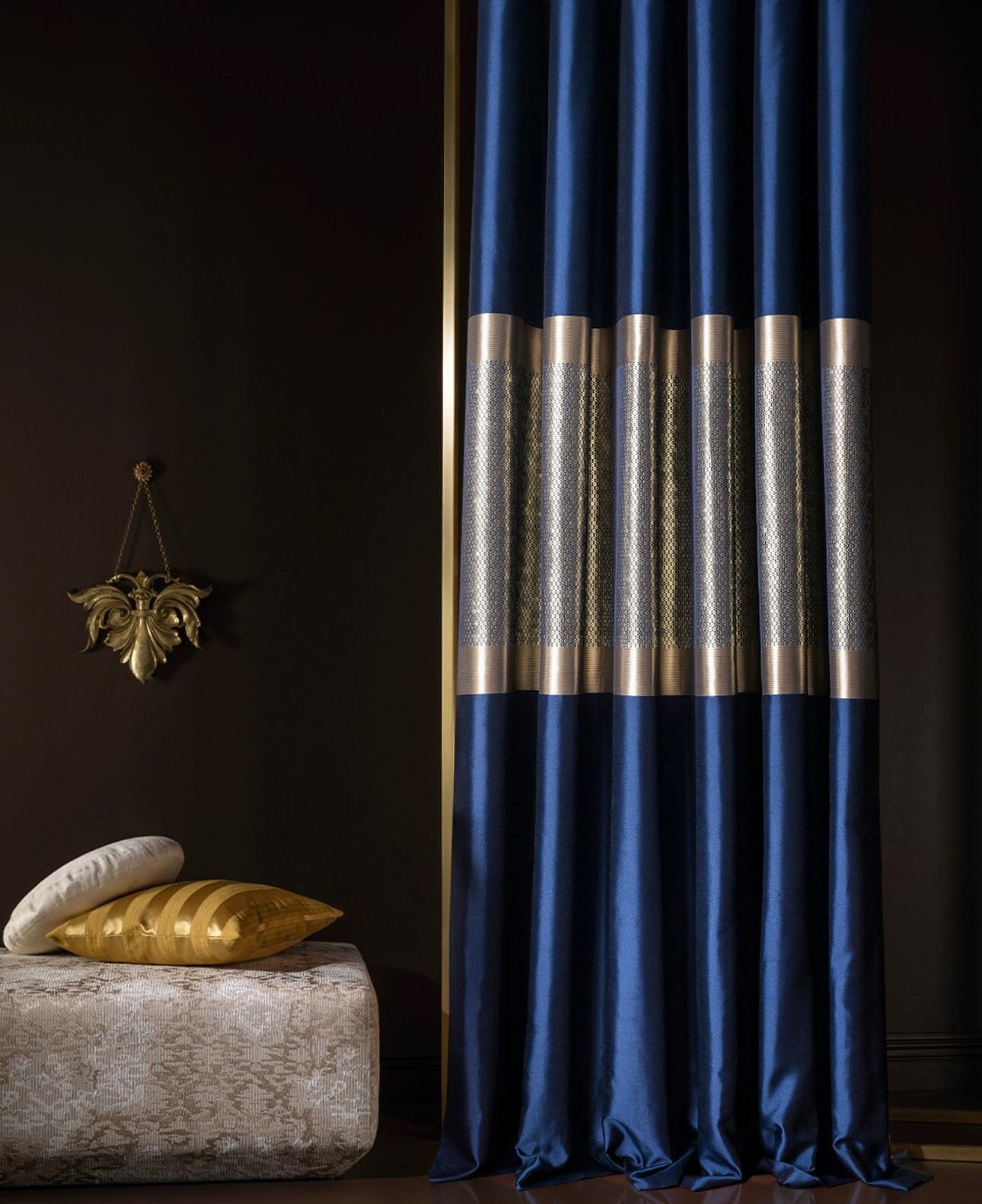 Luxury Navy Blue & Gold Striped Curtains: Modern Home Decor - Etsy
