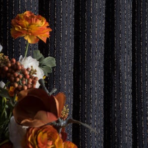Natuurlijke duurzame donkerblauwe gestreepte gordijnen - elegante gordijnen voor woonkamer, boho paneel op aangepast formaat, verduisterend en optie in 5 kleuren