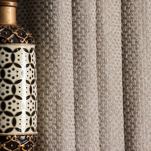 Modern Square Pattern Curtains, Living Room Drapes, Light Brown Gold Curtains,Durable Textured Window Panels, Luxury Custom Drape , 5 color