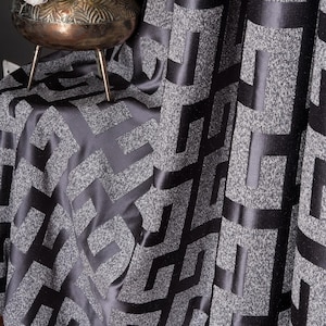 Luxury Patterned Gray Curtains , Custom Size Drape , Modern Livingroom Curtain , Art Deco Bedroom Panel , Extra Blackout Option