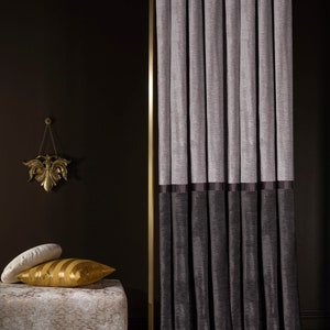 Chenille Curtain: Gray & Dark Gray Striped Modern Drape