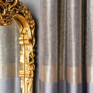 Luxury Gray Metallic Gold Curtains: Striped Living Room Drapes