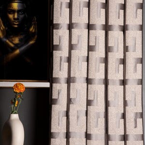 Luxury Patterned Brown Dark Beige Curtains , Custom Size Black Brown Drape , Modern Gray  Livingroom Curtain , Art Deco Bedroom Panel