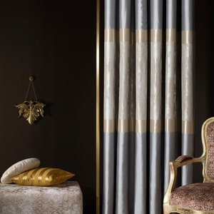 Custom size gray beige gold curtains for livingroom bedroom diningroom ,Luxury navy blue beige brick color drape for home, 5 different color