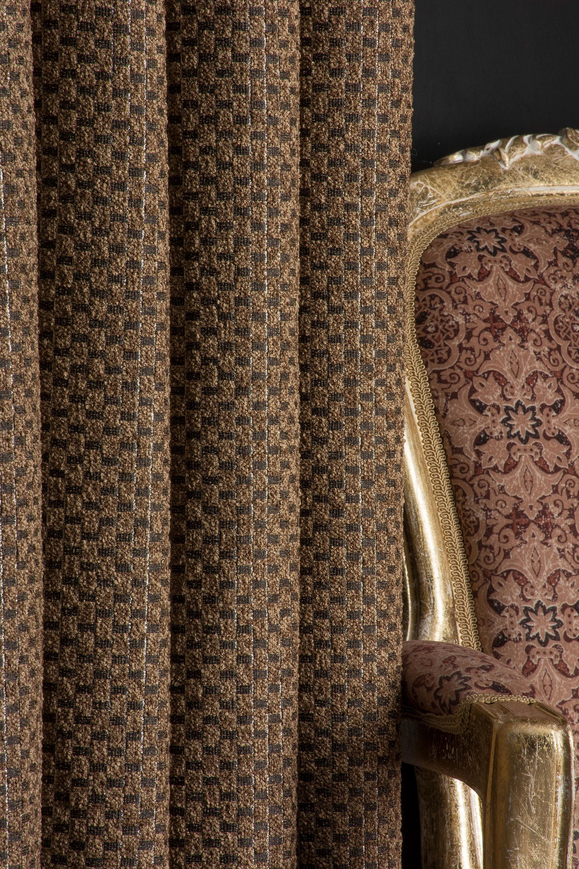 Luxury Brown Patterned Curtains With Gold Glitter: Custom Size Drape - Etsy