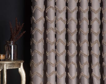 Brown Wave Patterned Curtains: Natural Textured Drapes, Custom Size