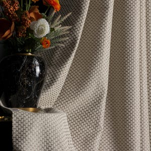 Modern Square Curtains, Cream Light Brown Drapes, Silver Accent Panels, Textured Window Curtains, Custom Living Room Drape , 5 color options