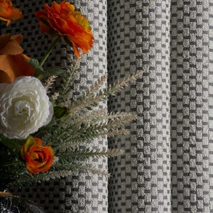 Luxury Square Patterned Curtains, Silver Grey White Art Deco Custom Size Curtains, Modern Chic Window Treatments, Customizable Window Decor