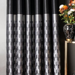 Black & Silver Geometric Curtain: Modern Gradient Window Treatment