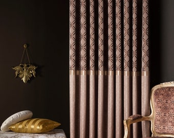 Turkish brown gold curtains for livingroom bedroom diningroom,luxury black gray gold beige stone color drape for home, modern curtains panel