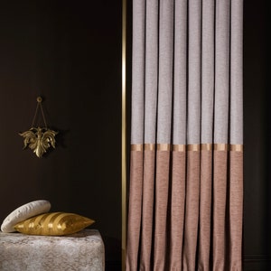 Chenille Curtain: Light Gray & Brown Striped Drape