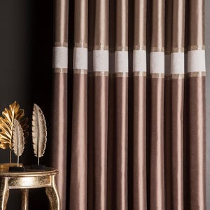 Chenille Striped Curtain: Light Brown & Cream Decor Drape