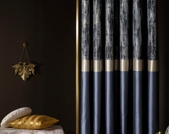 Benutzerdefinierte Größe Grau Schwarz Gold Vorhänge für Wohnzimmer Schlafzimmer Esszimmer, Luxus navy grau beige Ziegel Farbe drapieren für Haus, 5 verschiedene Farbe