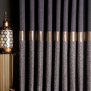Luxury Anthracite Gold Curtains: Modern Drape for Living Room