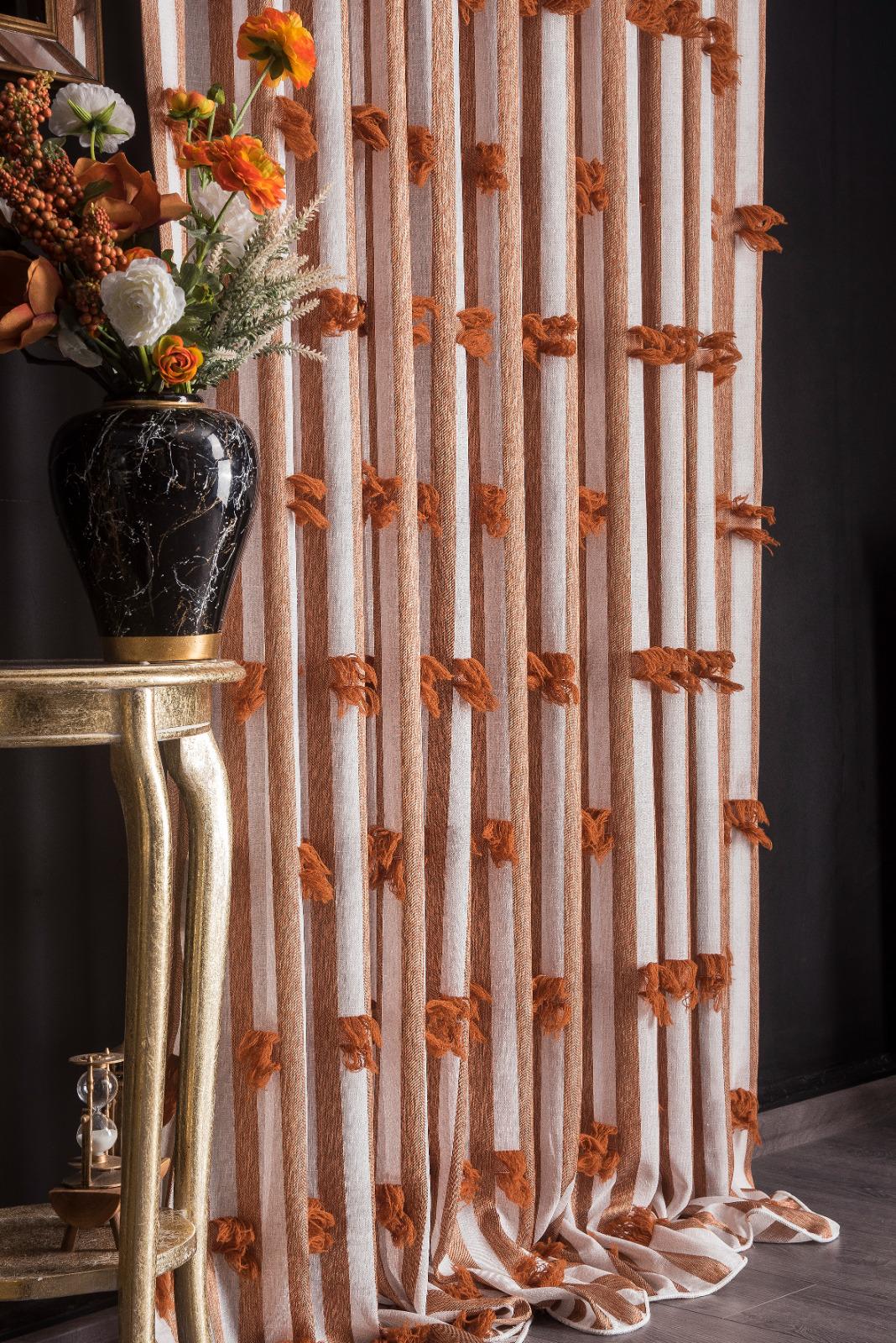 Terracotta White Linen Sheer Curtains With Tassels, Boho Textured ...