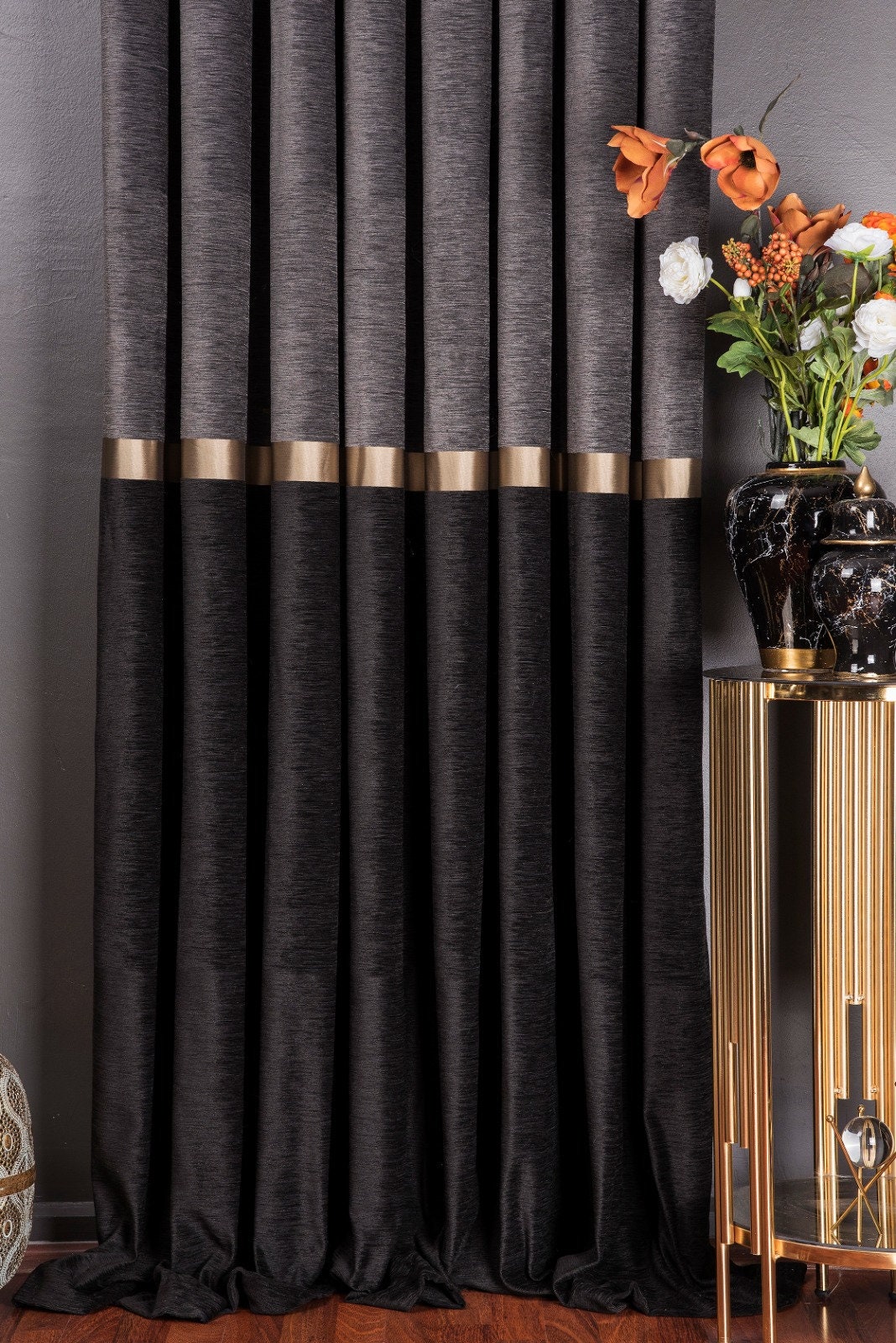 Luxury Gray Black Gold Chenille Curtain for Livingroom Bedroom,turkish