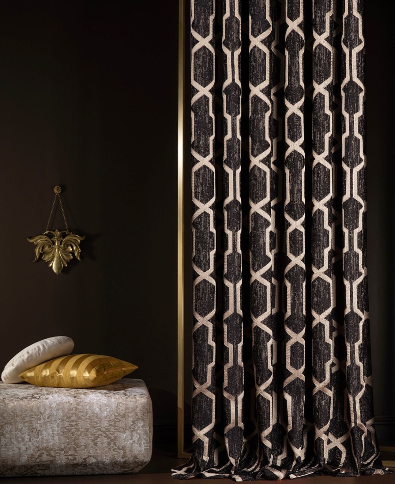 Luxury Turkish Black Gold Curtains for Livingroom Bedroom , Modern Custom Size Striped Patterned ...