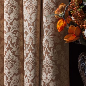 Luxury Cream Gold Damask Curtains, Victorian Style Drapes, Baroque Window Treatment, Elegant Textured Panels for Living Room or Bedroom