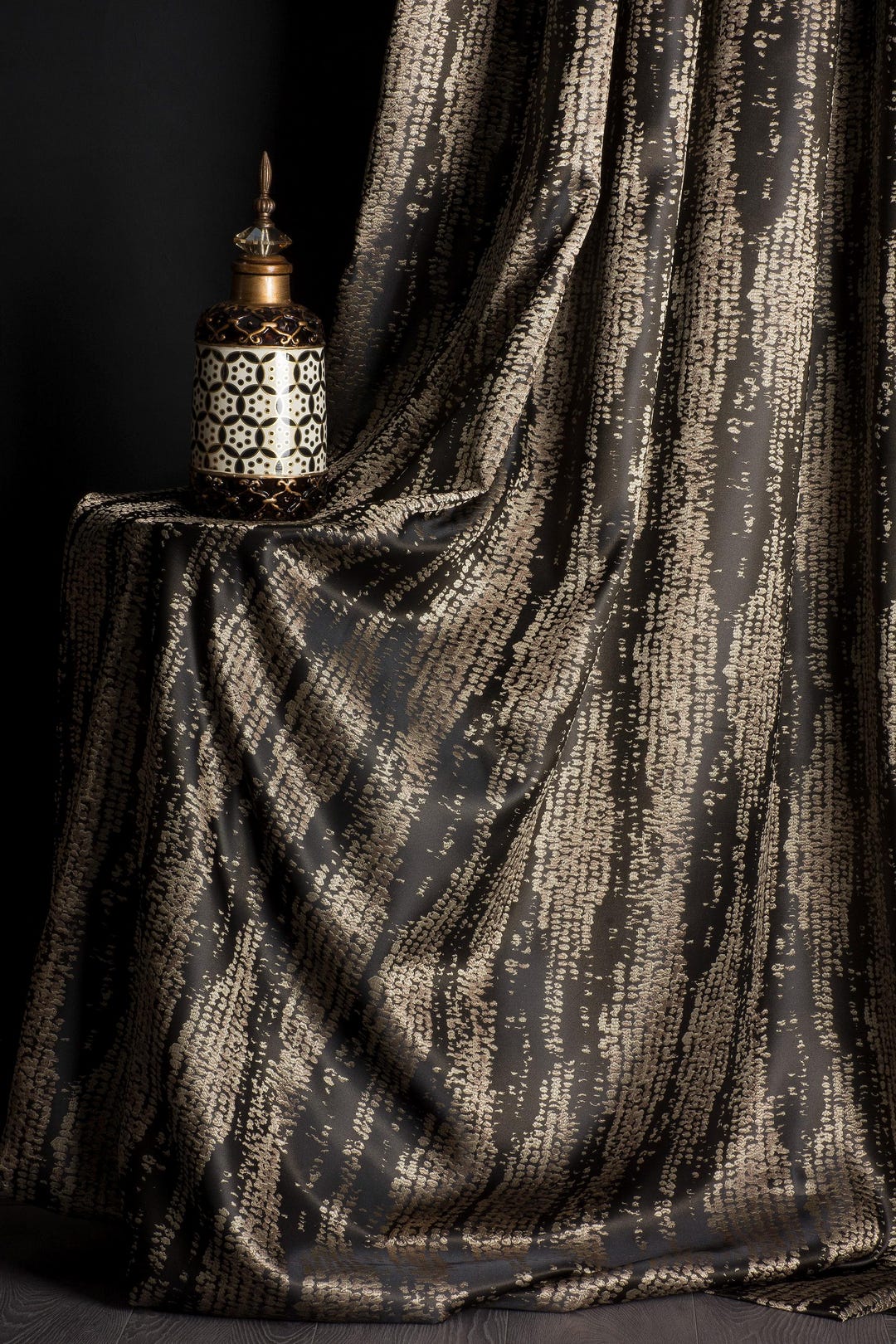 Snake Curtains Luxury Snake Skin Patterned Curtain: Dark Brown With Gold Accents - Etsy