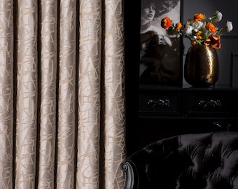 Luxe crèmekleurige champagnegordijnen, gordijnen met geometrisch patroon, aangepast formaat raampanelen voor woonkamergordijn, designer geborduurd gordijn