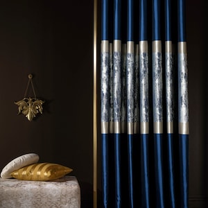 Custom Navy Blue & Gold Curtains: Luxury Home Decor