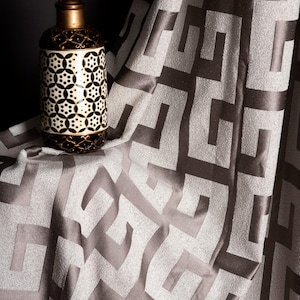 Luxury Beige Ecru Patterned Curtains , Custom Size Brown Drape , Modern Gray Black White Livingroom Curtain ,Art Deco Navy Gray for Bedroom