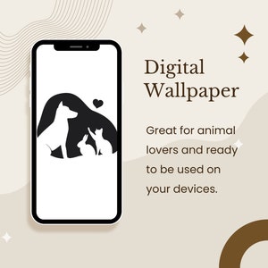 Digital Phone Wallpaper with Cat, Dog, and Rabbit - "Love Unites"