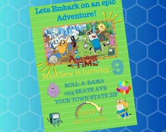 Adventure Time Editable Birthday Invitation, adventure time invite, cartoon network, Finn, Jake