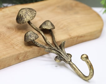 Mushroom Large Wall Hook Antique Gold Finish Sturdy Coat Scarf Hanger Floral Wall Decor
