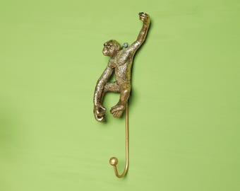 Monkey Wall Hook Single Coat Towel Holder Gold Resin