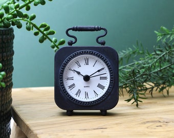 Small Clock Black With Handle Carriage Style Mantle Bedside Clock