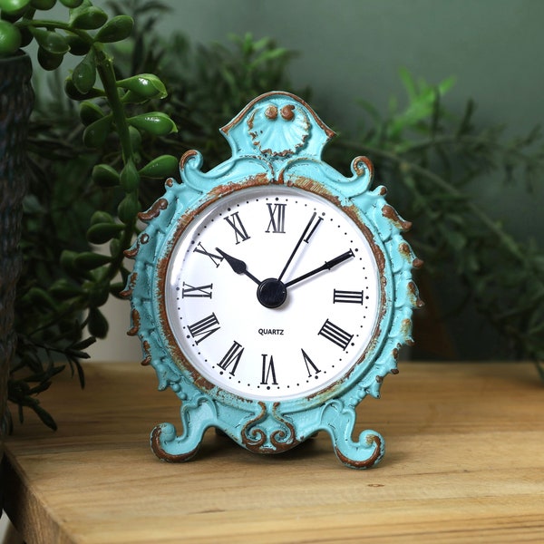 Small Clock Verdigris Green Color Mantle Bedside Clock Vintage French Design