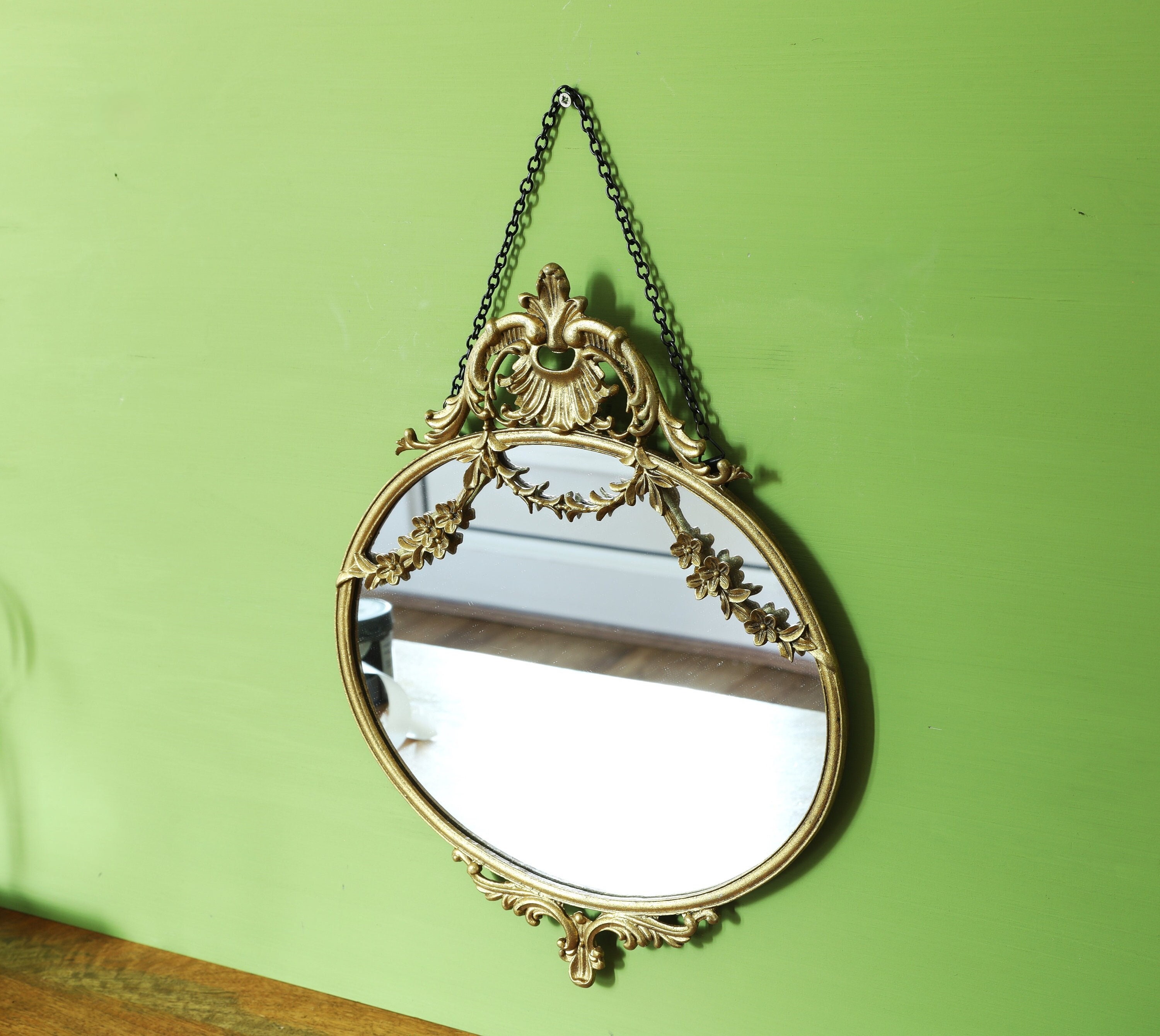 Gold Wall Ornate Mirror Metal Swags Mirror Wall Decor Feminine Mirror French Mirror