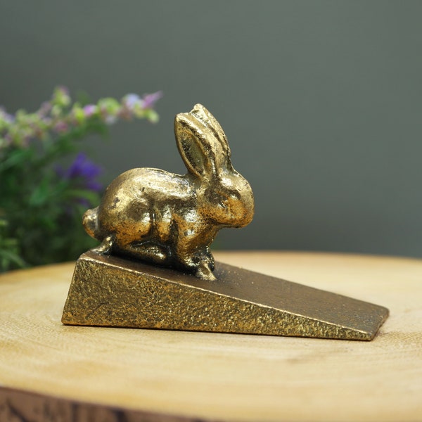 Rabbit Door Wedge Door Stopper Door Stop Heavy Gold Antique Finish Wedge Doorstop