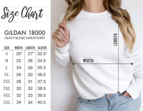 Gildan 18000 Size Chart Heavy Blend Crewneck Sweatshirt Size Guide Sweatshirt Size Measurements Downloadable Size Chart Size Guide Mocks Etsy