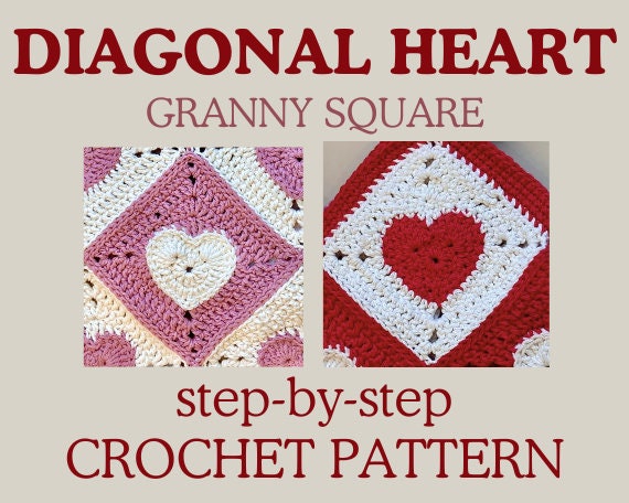 39 Heart Granny Square Crochet Patterns for Blankets, Bags, and Sweet Motifs 31 Diagonal Heart Granny Square
