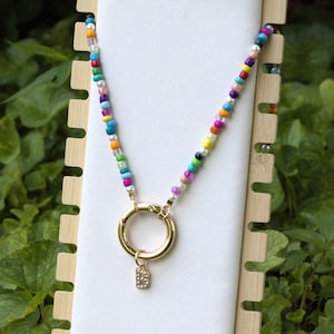 Colorful Beaded Necklace, Beaded Necklace, Seed Bead Necklace, Summer Necklace, Charm Necklace, Rainbow Necklace