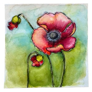 Watercolor Poppy Flower Original Art Botanical Wall Art