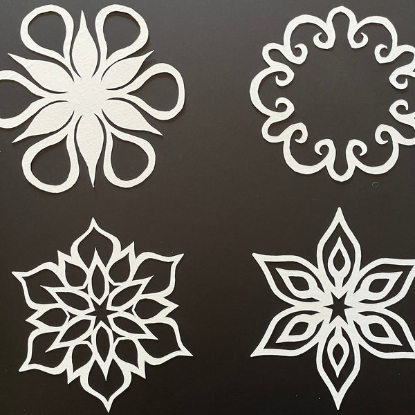 4 Abstract Flower Paper Snowflake Templates+SVG Files. Handmade easy paper craft for use as Rangoli/Mandala/Mehndi stencil, gifts, garlands.