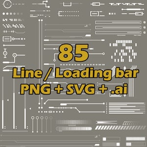 85 Tech Cyber png Techwear svg Sci-Fi-Vektor-Ladebalken Cyber futuristische Linie Design-Bundle Sofortiger Download