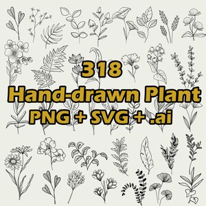 Hand tekenen Plant Png Botanische Vector Floral Svg Versier Neture Grafiek Ontwerp Bundel Direct downloaden