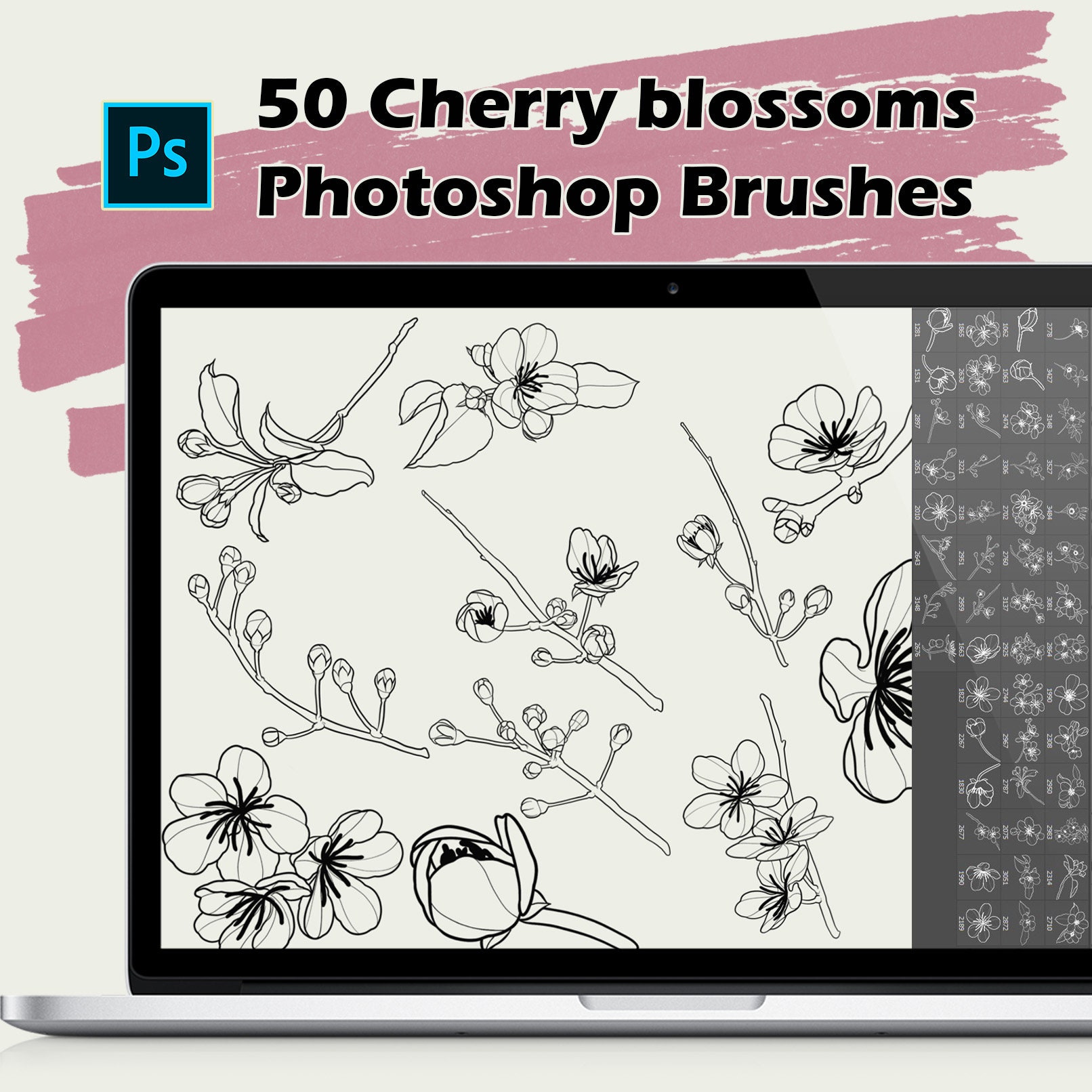 Cherry Blossoms Procreate Brush Photoshop Stamp Oriental Tattoo Pattern ...