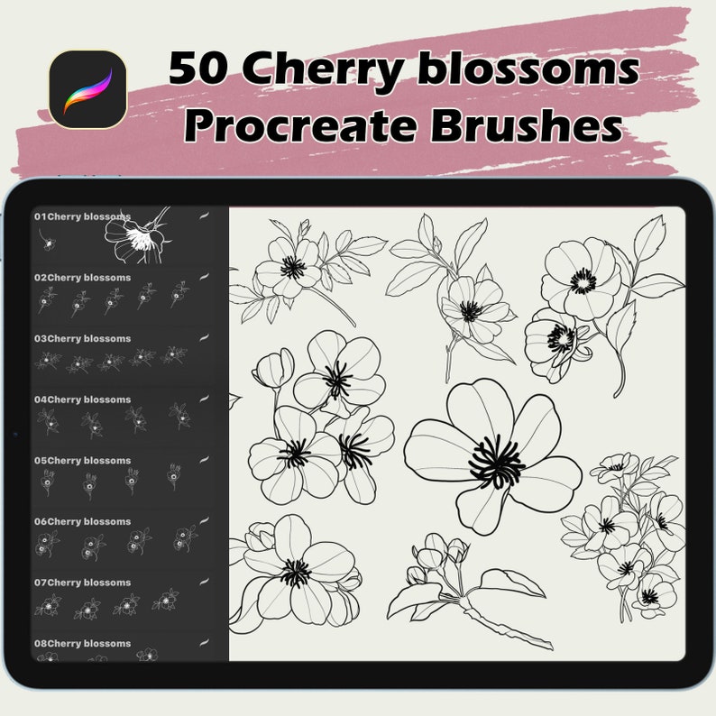 Cherry Blossoms Procreate Brush Photoshop Stamp Oriental Tattoo Pattern ...