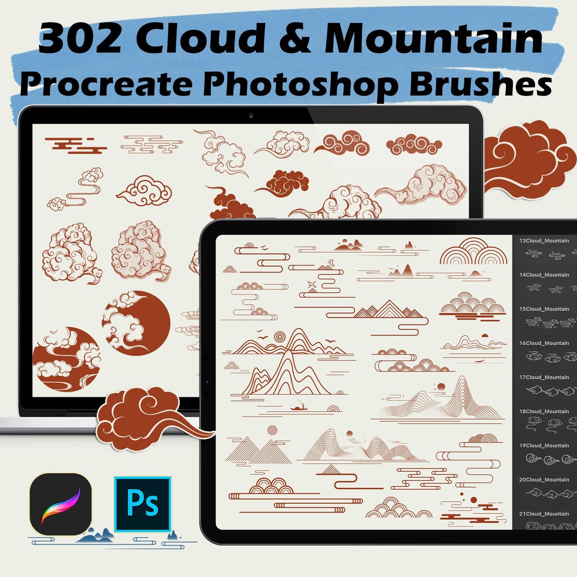 Procreate Clouds Brush Stamp Photoshop Mountain Brush Stamp Oriental ...