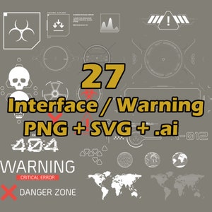 27 Warning Cyber png Techwear vector danger cyberpunk svg futuristic interface graph Design Instant Download