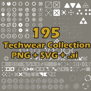195 Tech Cyber png Techwear SVG Sci-Fi Vektor Kreis Quadrat Cyber futuristisches Design Bundle Sofortiger Download