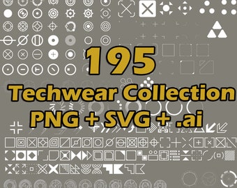 Tech Cyber Design Bundle: 195 Sci-Fi Vector Graphics (PNG, SVG, AI)