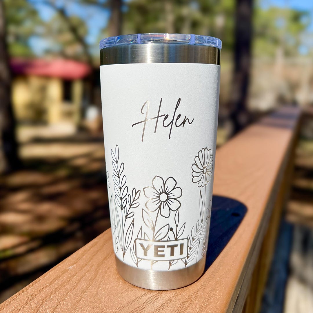 Personalized Floral Design Yeti 20oz Rambler Tumbler 360 Degree ...