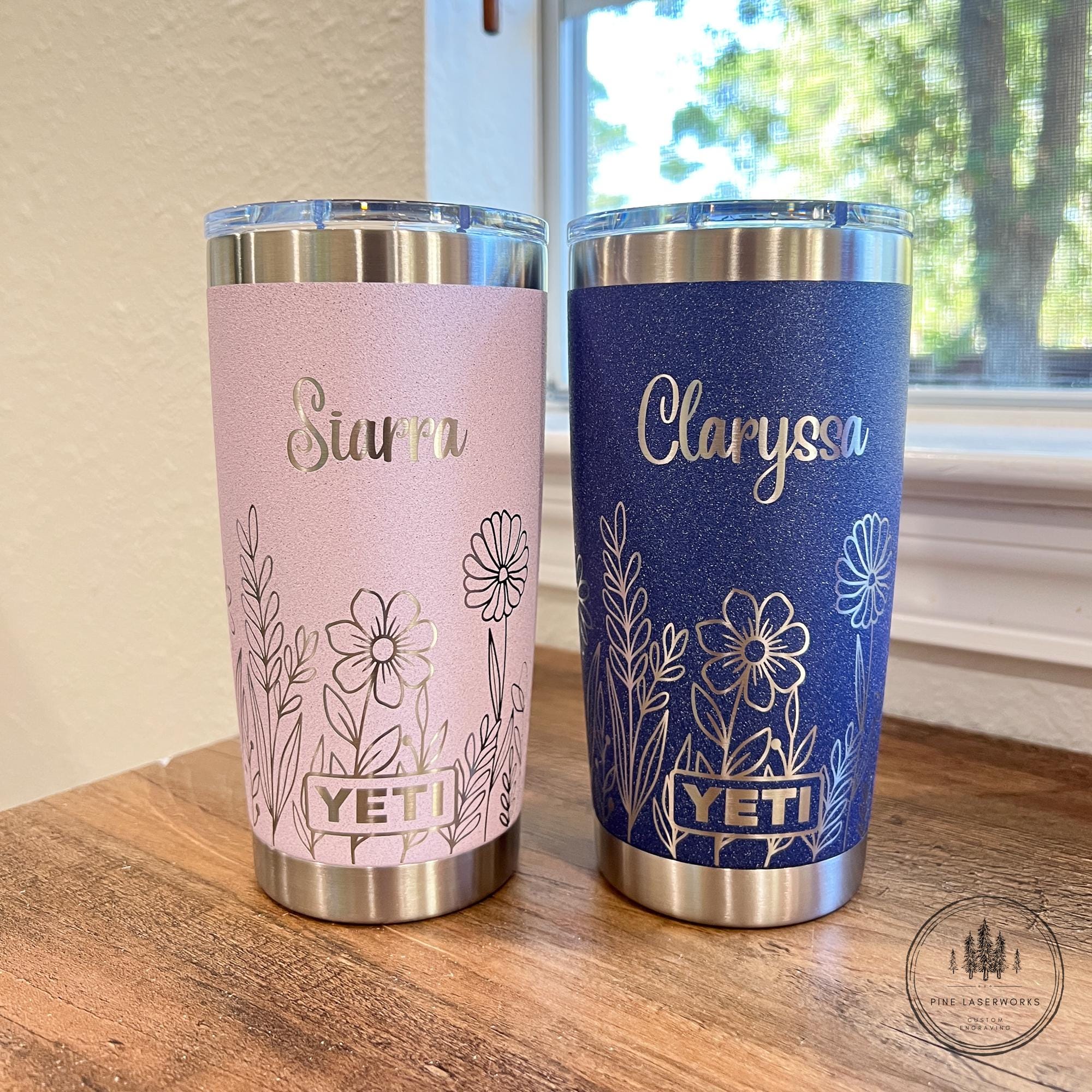 Personalized Floral Design Yeti 20oz Rambler Tumbler 360 Degree ...